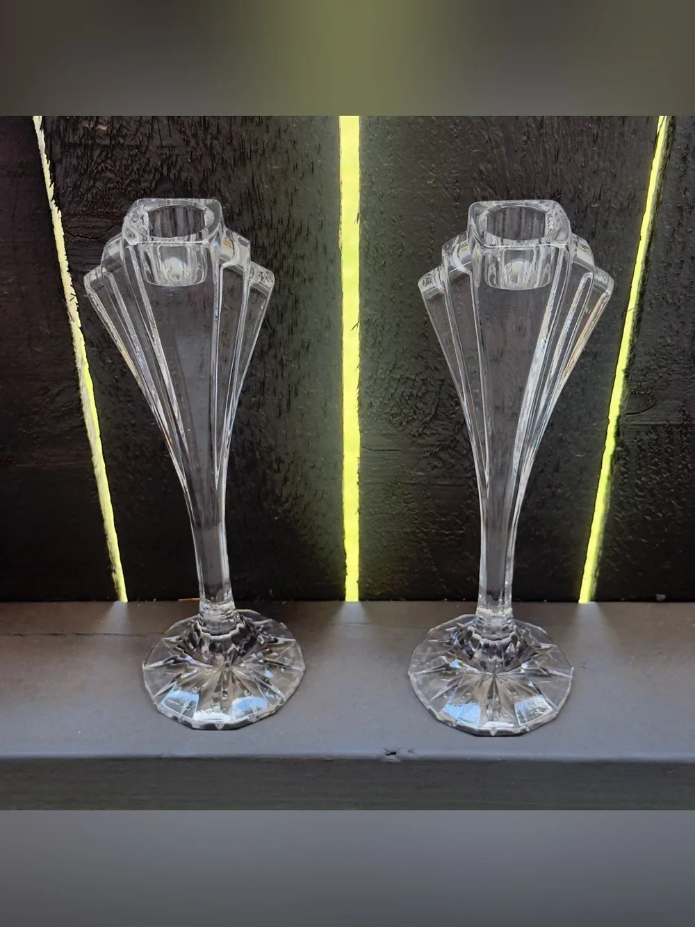 Vintage Jihlavske Sklarny Bohemia 24% Lead Crystal Set of 2 Art Deco Candlestick